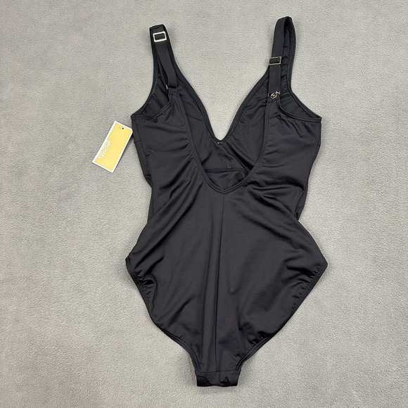 Michael Kors Black‎ One Piece Swimsuit Size 12 Gold Grommet Detail V Neck NWT - Picture 6 of 11